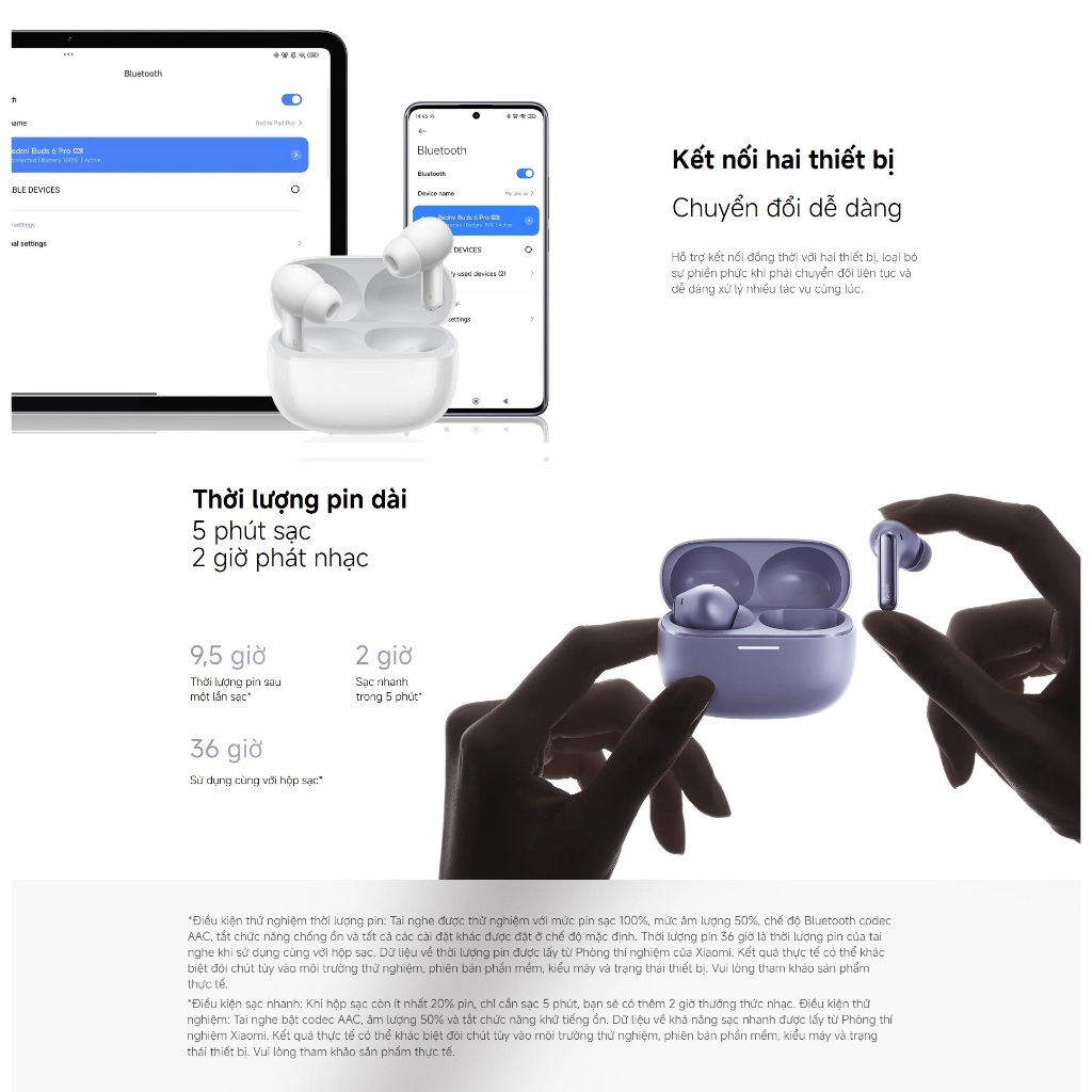Tai Nghe Bluetooth Xiaomi Redmi Buds 6 Pro - Hàng Chính Hãng, Bảo Hành 6 Tháng