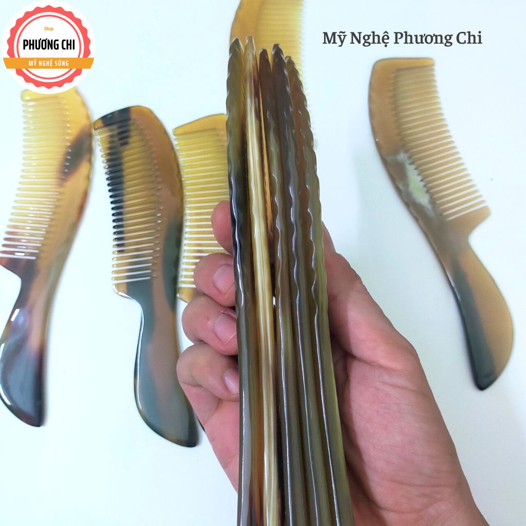 Lược sừng chuôi khía trắng nưa dài 17cm, lược chải tóc gỡ rối massage đầu | Mỹ Nghệ Phương Chi