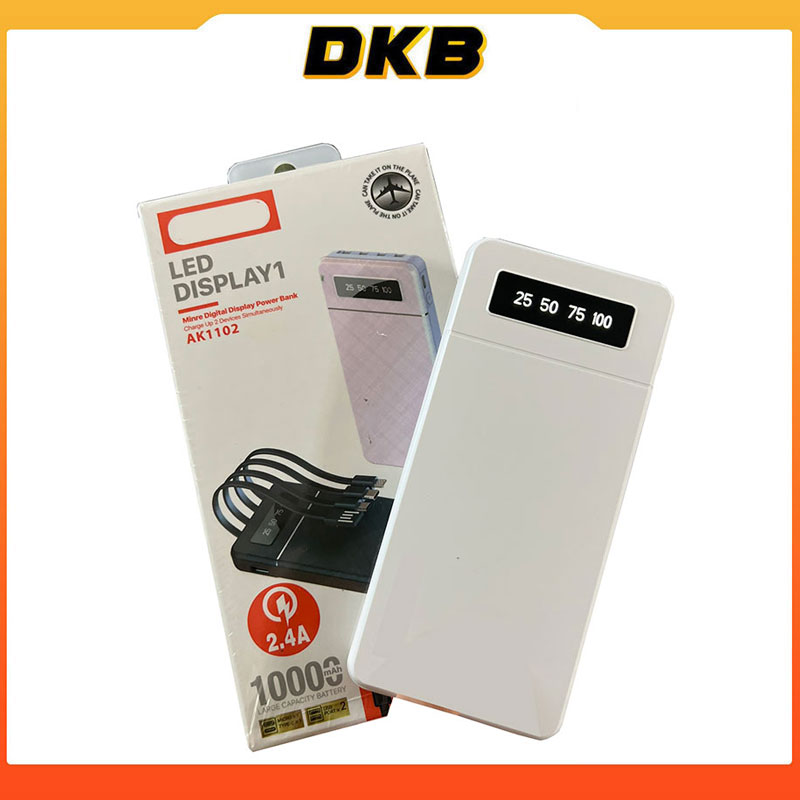 Pin Sạc Dự Phòng DKB AK-1102, Dung Lượng 10.000mAh, Kèm 4 Đầu Dây Sạc, Hỗ Trợ Sạc Nhanh 2.4A, Hàng Chính Hãng