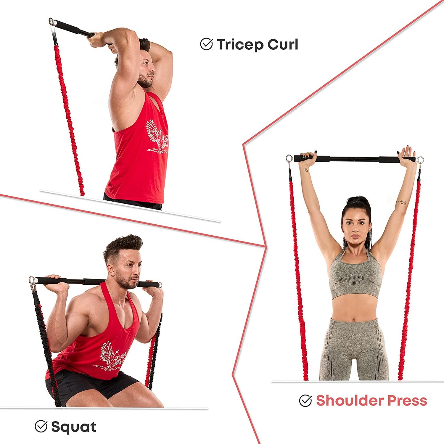 Thanh tập luyện phù hợp với tất cả các dải điện trở với clip băng tay di động thanh tập thể dục cho tập thể dục tập thể dục tại nhà Color: bar and 250lbs-19pcs