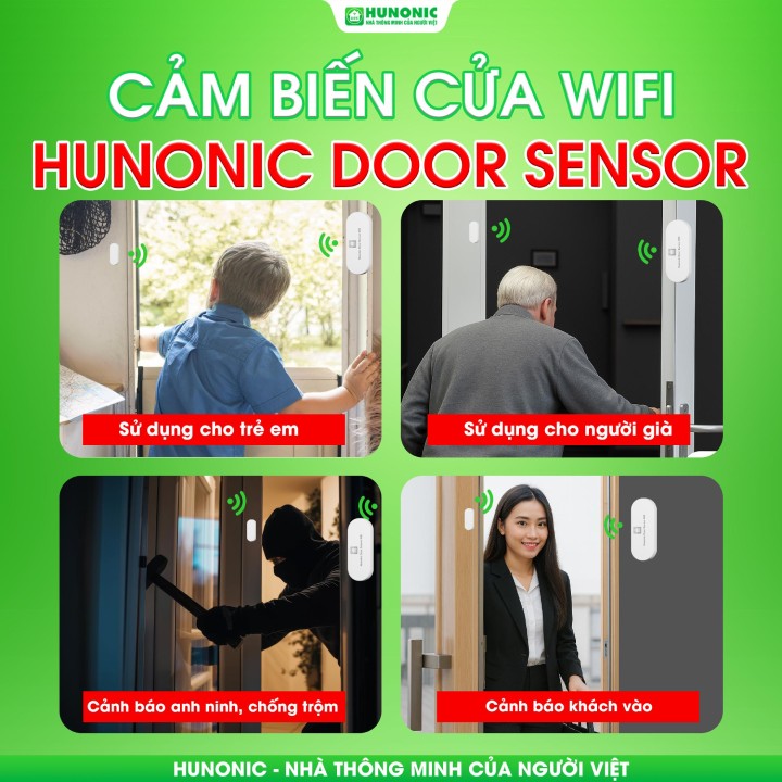 Cảm Biến Cửa Hunonic Door Sensor Wifi - Phát Hiện Đột Nhập, Báo Qua Điện Thoại - Hàng Chính Hãng