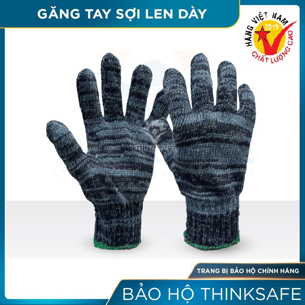 Găng tay bảo hộ lao động sợi len Thinksafe ôm sát, chống trượt, thao tác linh hoạt, găng tay len trắng , muối tiêu dày