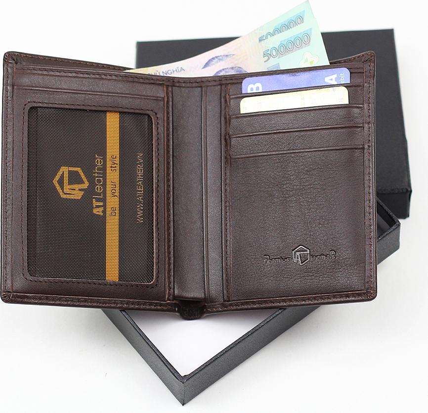Ví đứng da bò nam cao cấp AT Leather 062 - Nâu