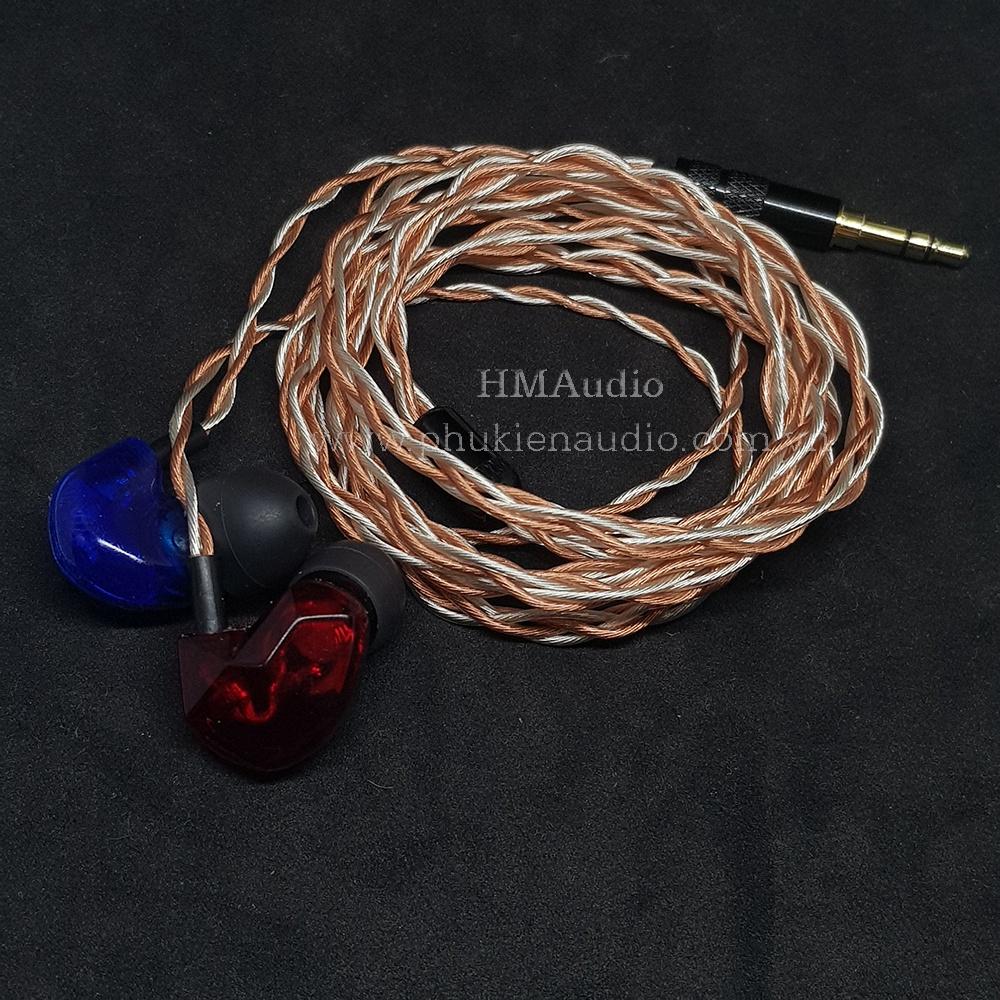 Dây tai nghe hybrid đồng và đồng mạ bạc OFC 1.2mm tết 4 - Không Connector