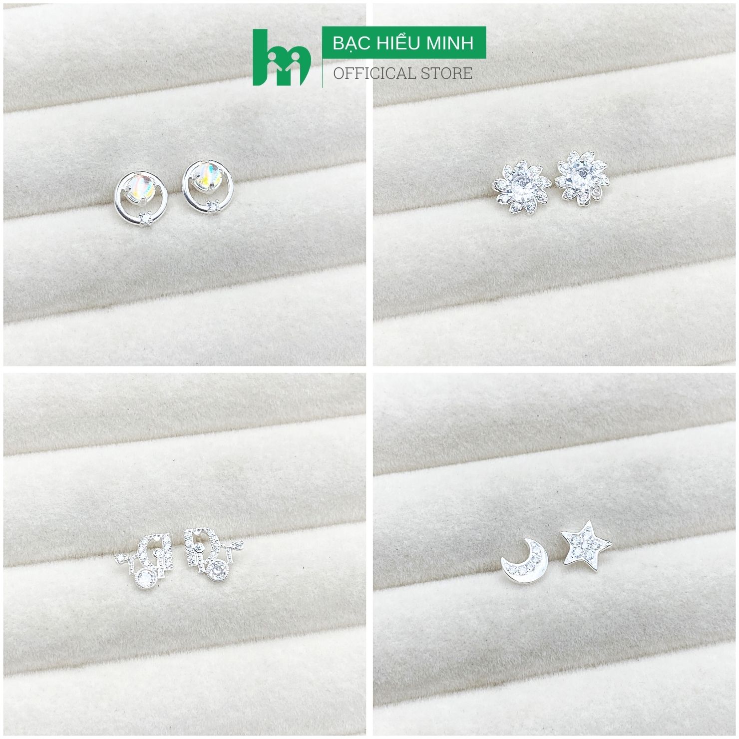 Hoa Tai Bạc 925 Đính Đá Bạc Hiểu Minh HT390
