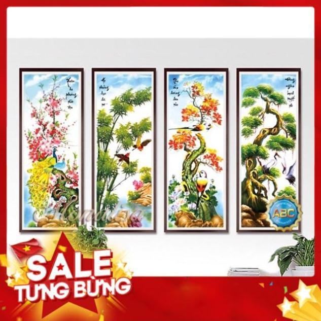 Tranh thêu chữ thập tứ quý tùng cúc trúc mai 3262 KT 121x75cm