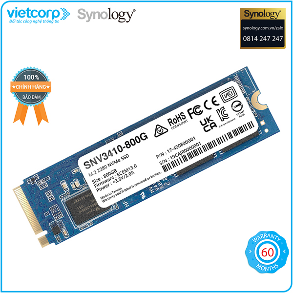 Ổ cứng NVMe 800GB cho NAS Synology SNV3410-800G - Hàng Chính Hãng