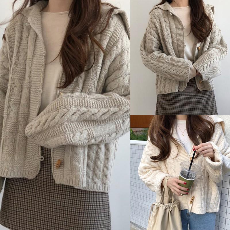 Áo khoác cardigan dệt kim màu trơn thanh lịch thời trang dành cho nữ