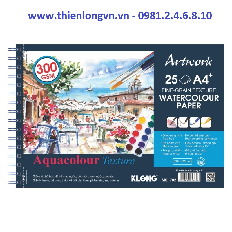 Sổ vẽ lò xo màu nước Artwork A4 - 300GSM 25 tờ; Klong 782 mẫu 2