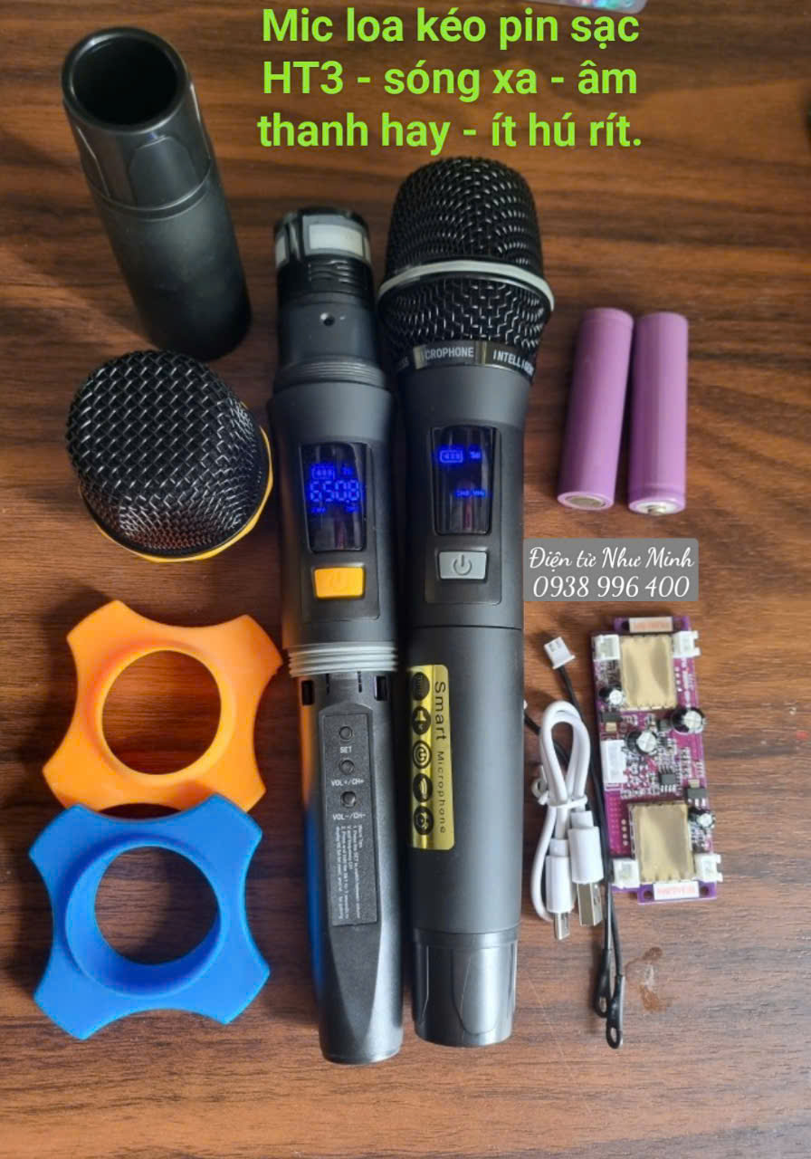 Mic Loa Kéo không dây HT3 sử dụng pin sạc TIỆN DỤNG , ÂM THANH HAY  , SÓNG XA  , ít Hú Rít  - Hàng Chính Hãng