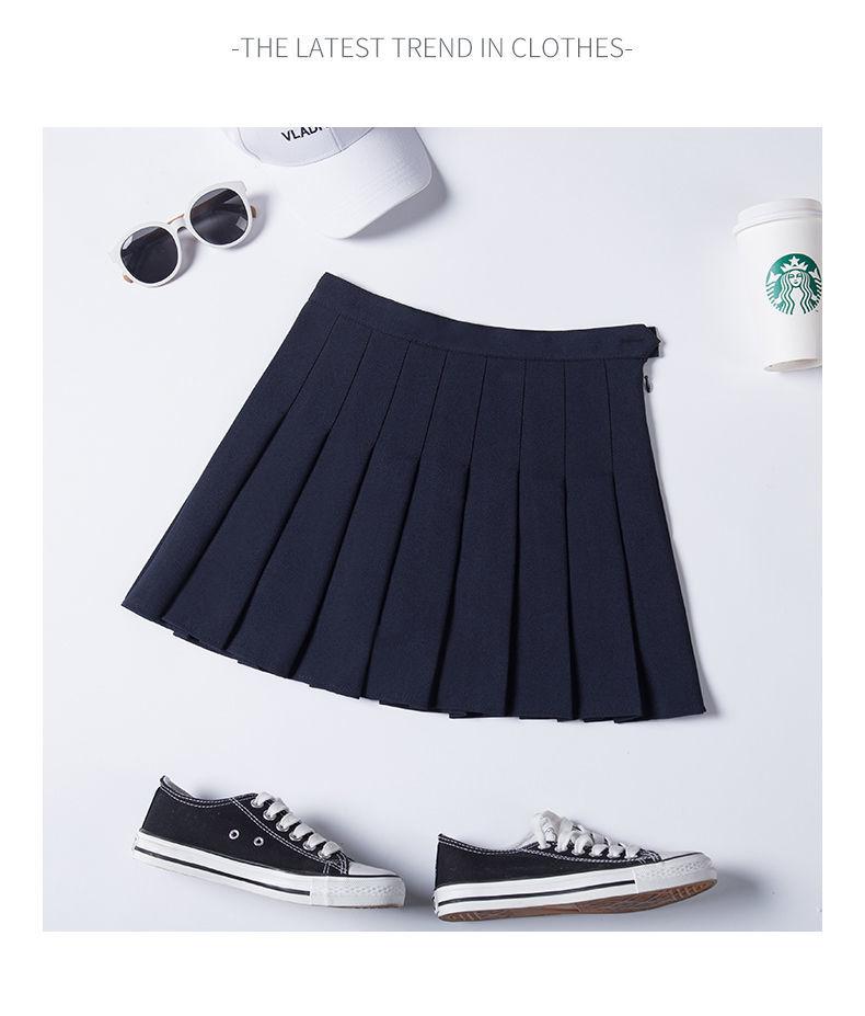 SHUANGYAN Váy xếp nếp nữ xuân hạ váy ngắn màu đen âu phục sinh viên ngắn eo cao chữ A lộ ra gầy nửa người váy