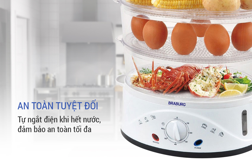 Nồi Hấp 3 Tầng Braburg B3L - Trắng - Hàng Chính Hãng