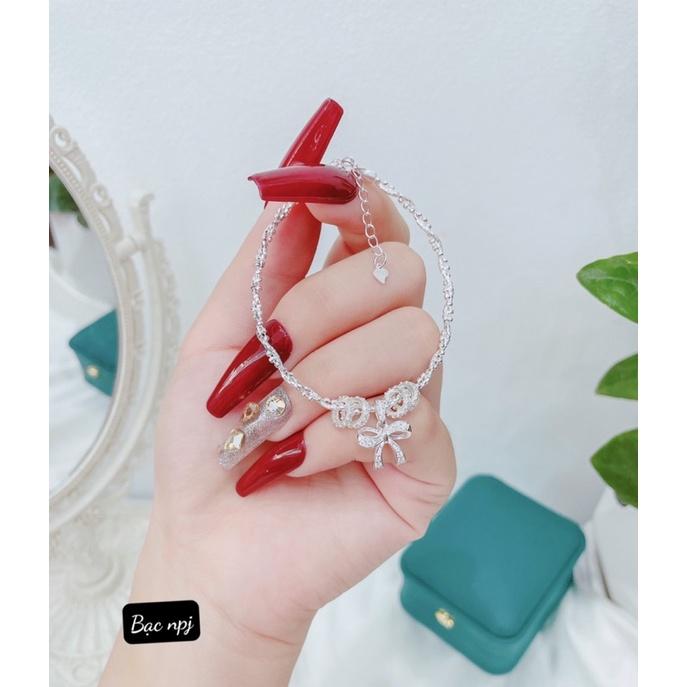 Vòng xoắn mix hoạ tiết xinh xắn , lắc tay tết óng ánh bạc đẹp - Bạc npj