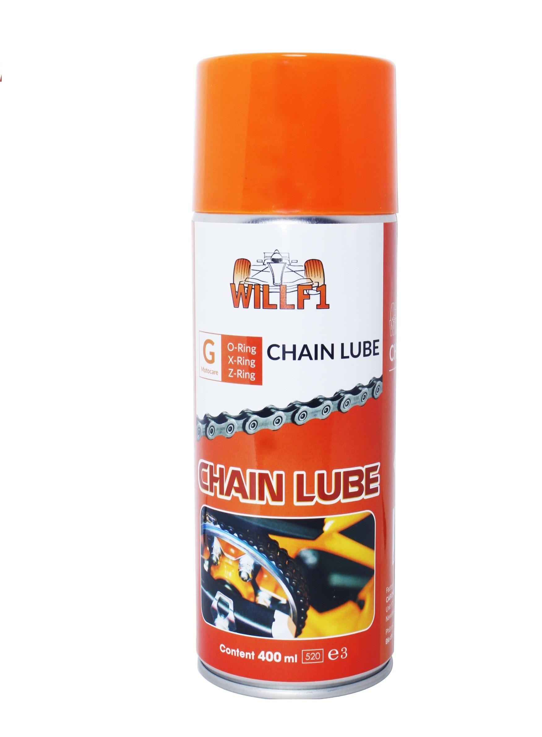 Chai xịt sưỡng sên, bôi trơn sên xe máy/ moto WILLF1 Chain Lube 400ml Tặng kèm bàn chải vệ sinh sên 3D