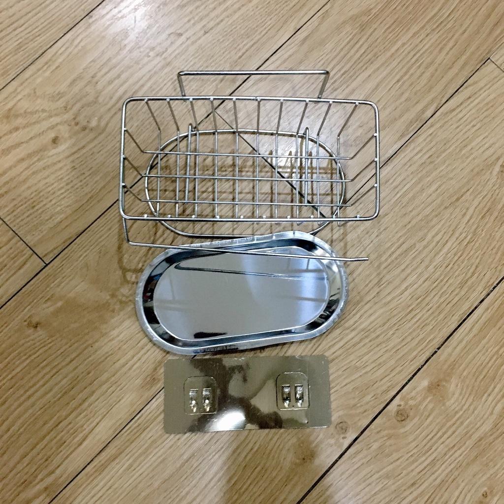 Kệ Inox Để Đồ Rửa Bát Dán Tường Kèm Khay Hứng Nước, Móc Treo Khăn Đa Năng - Giá Để Đồ Rửa Bát