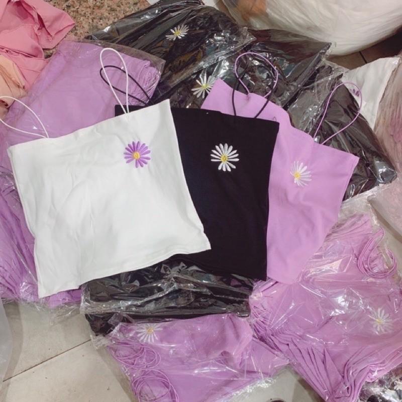 ÁO HAI DÂY THÊU HOA CÚC 1 BÊN