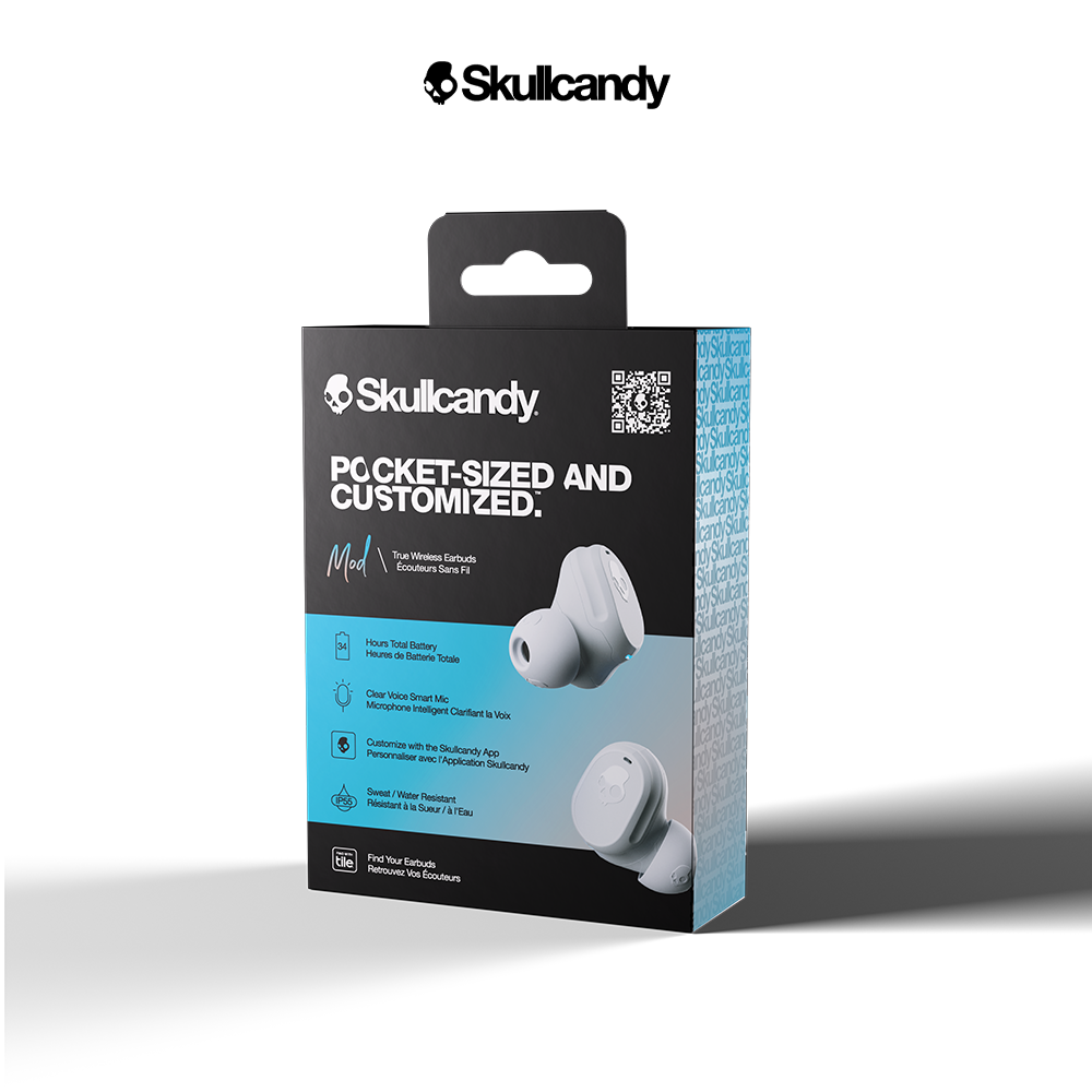 Tai nghe không dây Skullcandy True Wireless MOD - Màu Xám - Kết nối bluetooth - Chống nước - Nghe gọi - Xuyên Âm - Hàng chính hãng