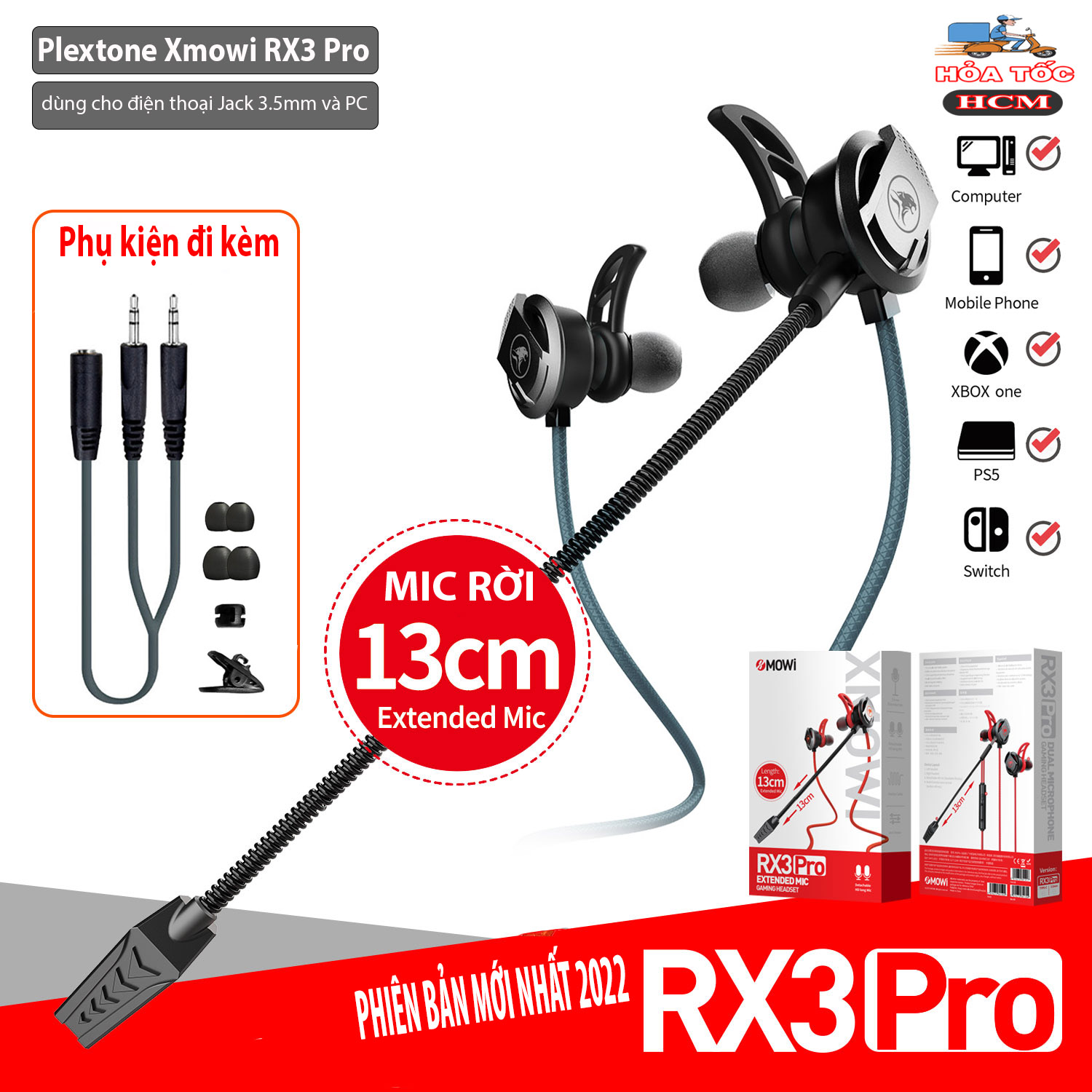 Tai Nghe Gaming Có Mic Rời Xmowi Rx3 Dùng Được Cho Cả Máy Tính Và Điện Thoại - Hàng Chính Hãng - Rx3 Pro Đen