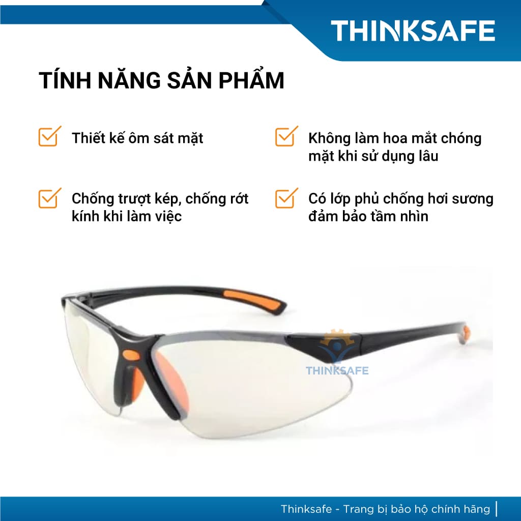 Mắt kính bảo hộ lao động Everest Thinksafe, Kính bảo vệ mắt trong suốt, chống bụi, chống tia UV, dùng đi đường - EV303