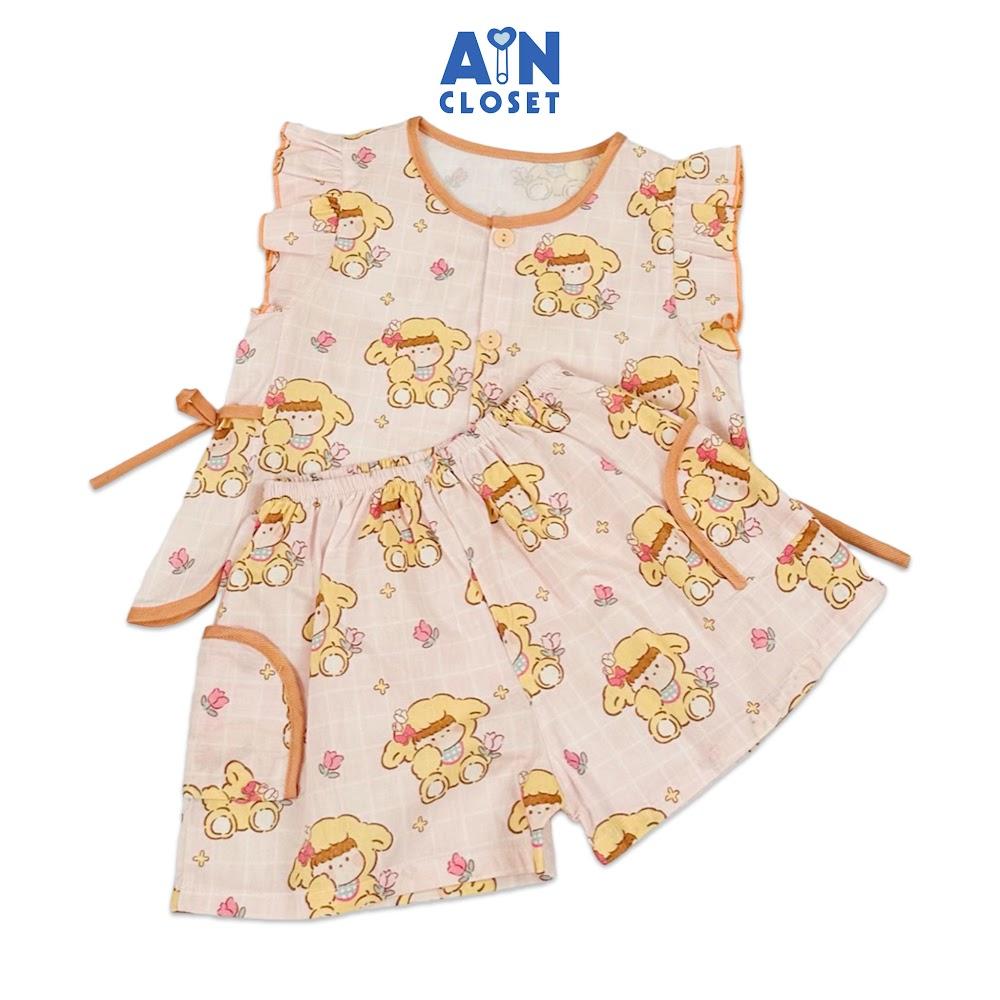 Bộ quần áo Ngắn bé gái họa tiết Bé Gấu vàng cotton - AICDBGFECOWJ - AIN Closet