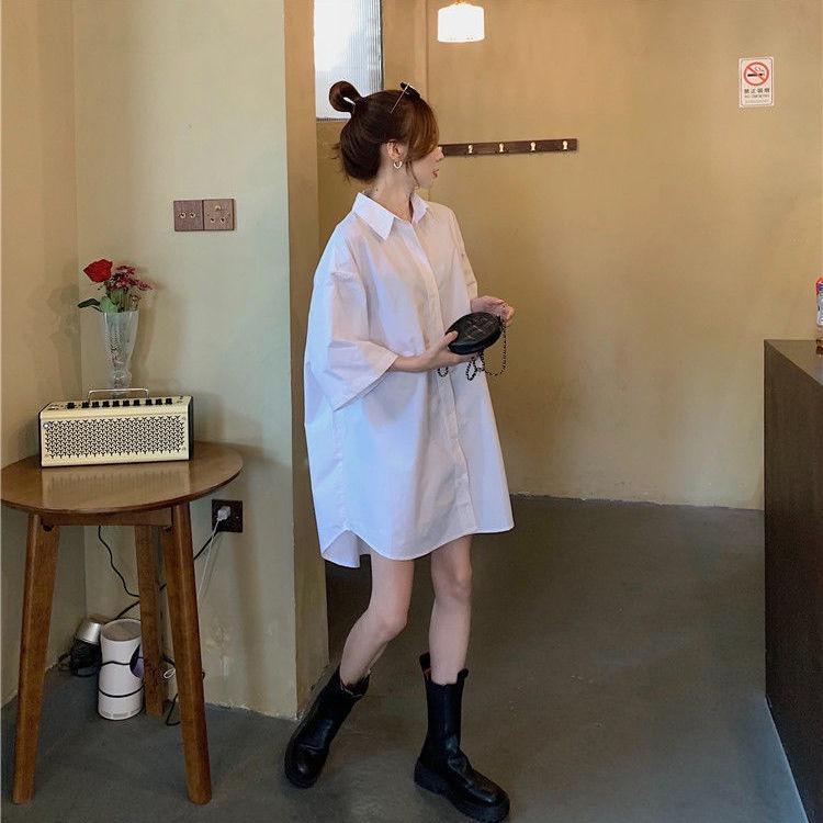 Áo Sơ Mi Tay Ngắn Rộng Màu Sắc Đơn Giản Thời Trang Cho trắng nữ