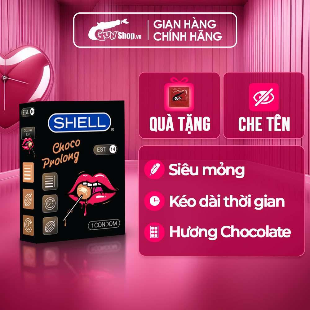 Bao cao su Shell Choco Prolong kéo dài thời gian, hương chocolate - Hộp 1 cái