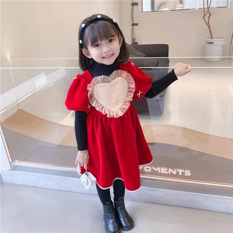 Váy bé gái tay bồng kèm áo len tăm