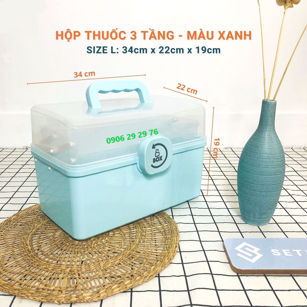 Hộp đựng thuốc gia đình bằng nhựa 3 tầng, nhiều ngăn