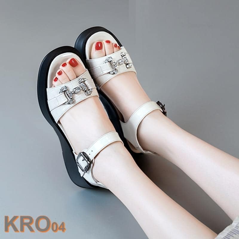 Giày sandal nữ cao gót 3 phân hàng hiệu rosata hai màu đen trắng kro04