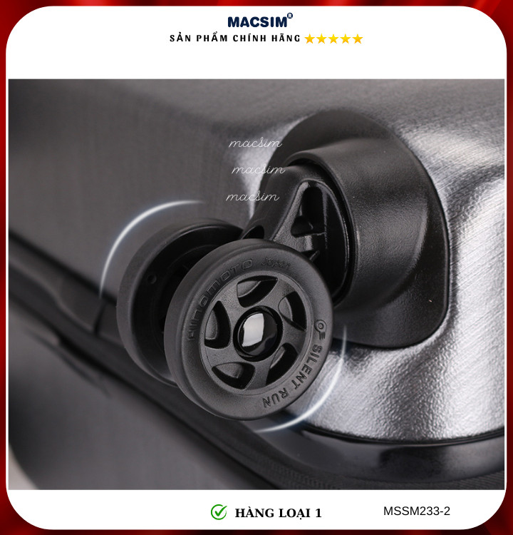 Vali cao cấp Macsim Smooire MSSM233-2 cỡ 21 inch màu đen, màu vàng - Hàng loại 1