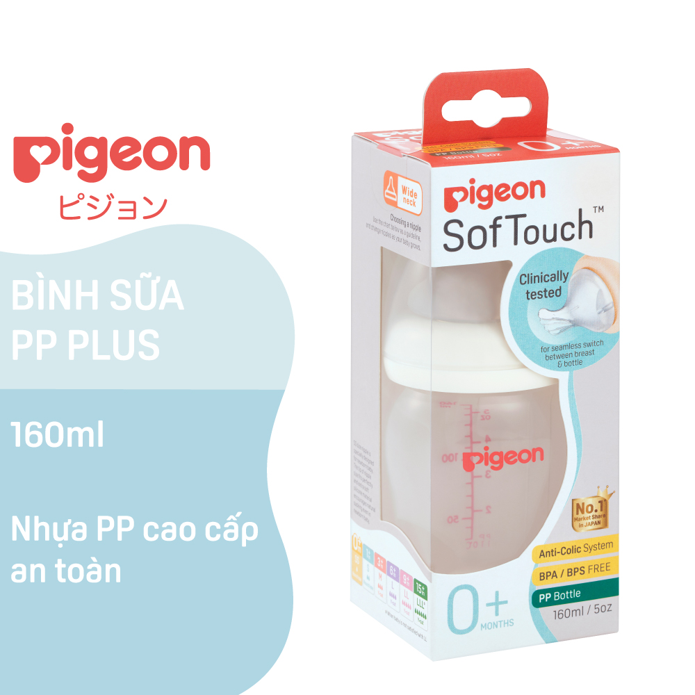 Bình sữa cổ rộng PP Plus Pigeon 160ml/ 240ml/ 330ml