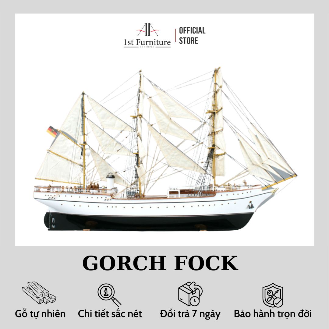Mô hình Thuyền Cổ GORCH FOCK cao cấp, mô hình thuyền gỗ tự nhiên sang trọng lắp ráp sẵn 1st FURNITURE