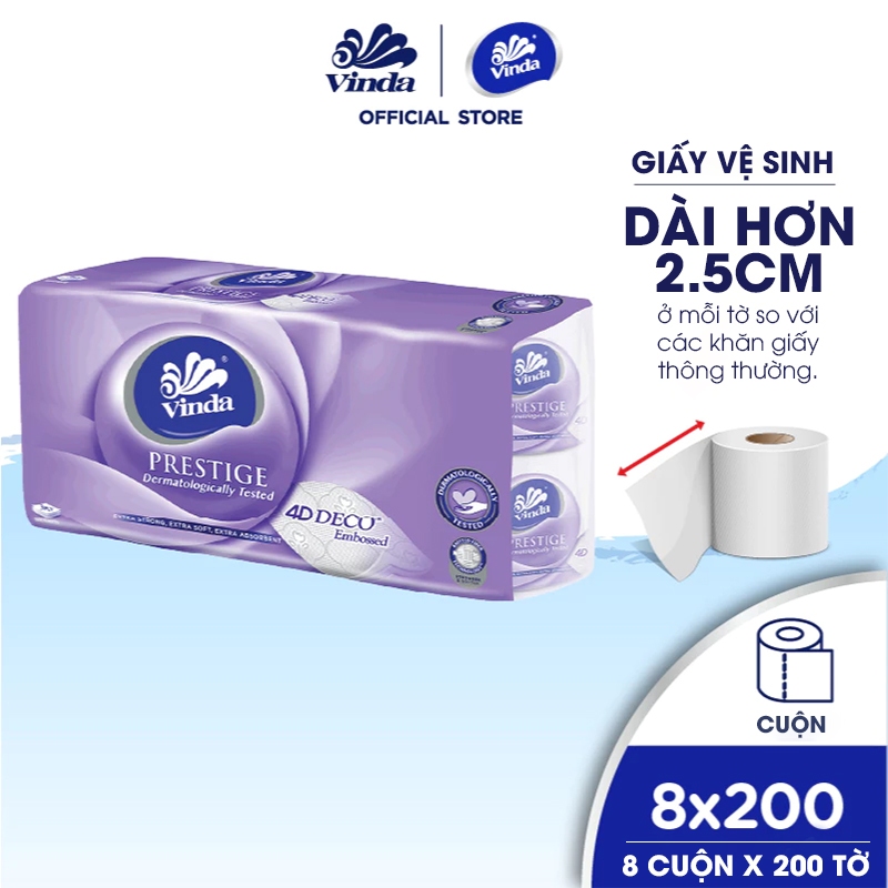 [MUA 1 THÙNG GVS PRESTIGE 4D TẶNG 1 LỐC GVS PRESTIGE 4D] Giấy vệ sinh cao cấp Vinda Prestige 4D 3 lớp (8 Cuộn)
