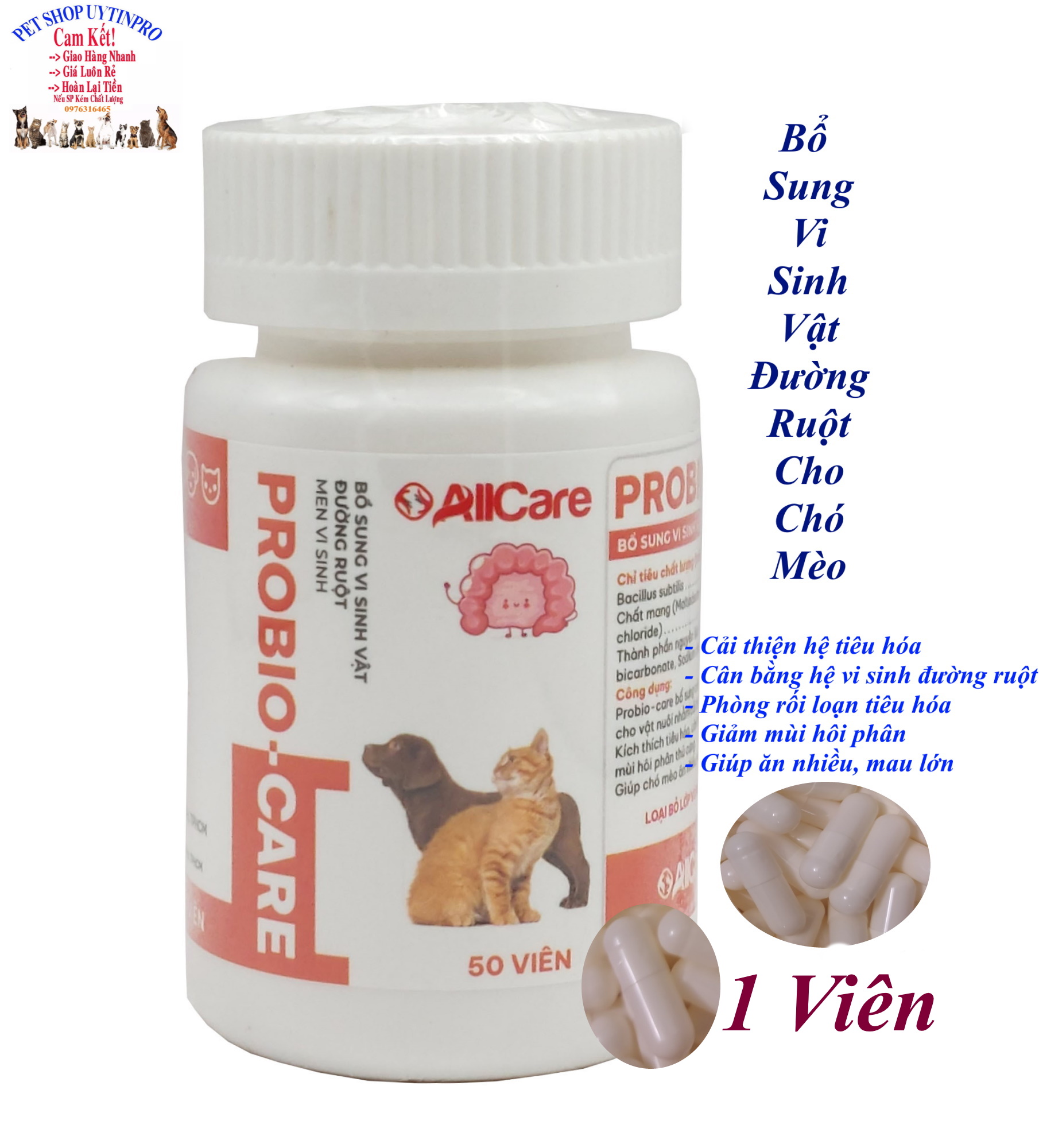 1 Viên bổ sung men vi sinh vật đường ruột cho Chó Mèo Probio-Care Giúp cải thiện hệ tiêu hóa thú cưng Nliệu NK từ Đức