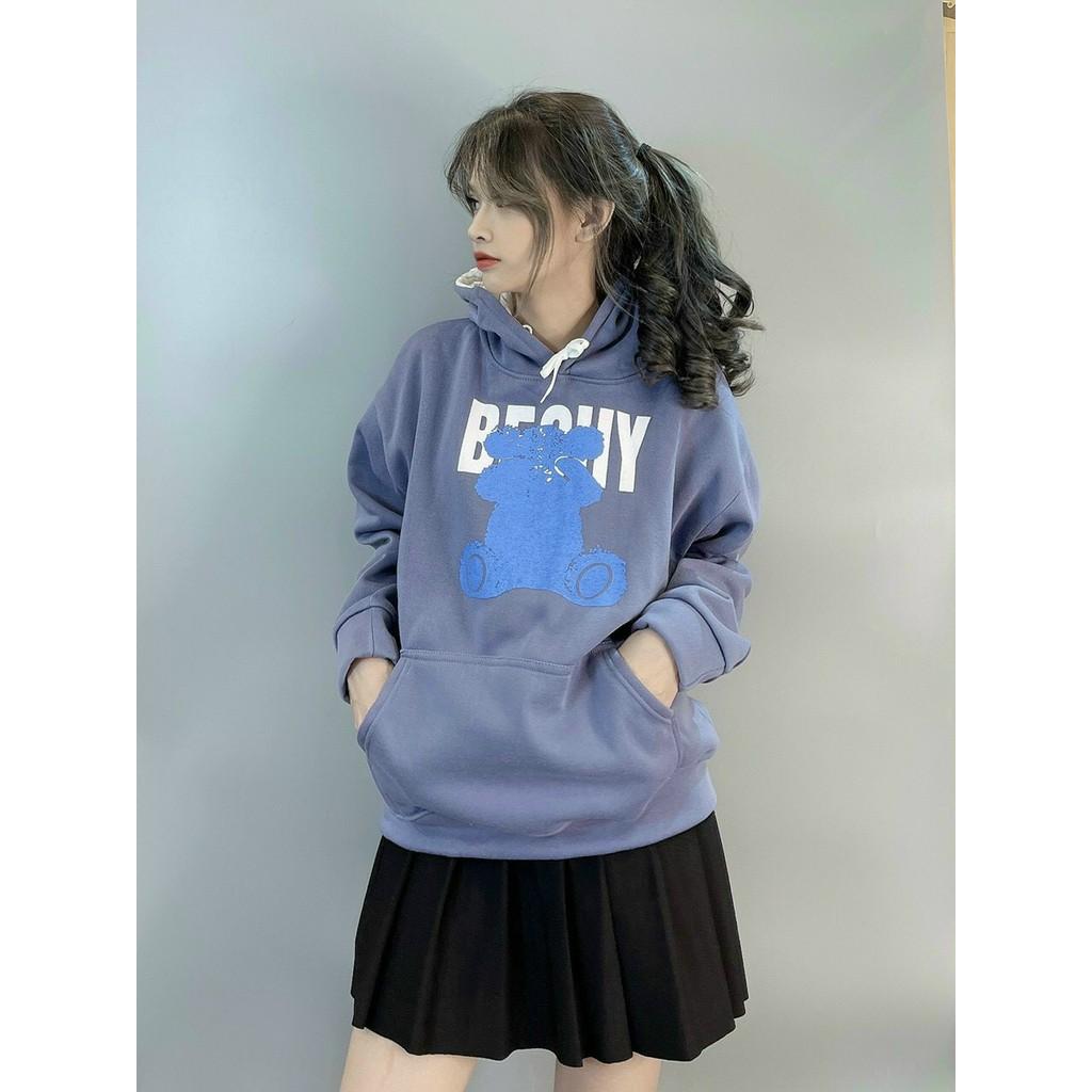 Áo Khoác Hoodie Nỉ Bear Bechy Form rộng Unisex Nam Nữ Couple đều mặc được