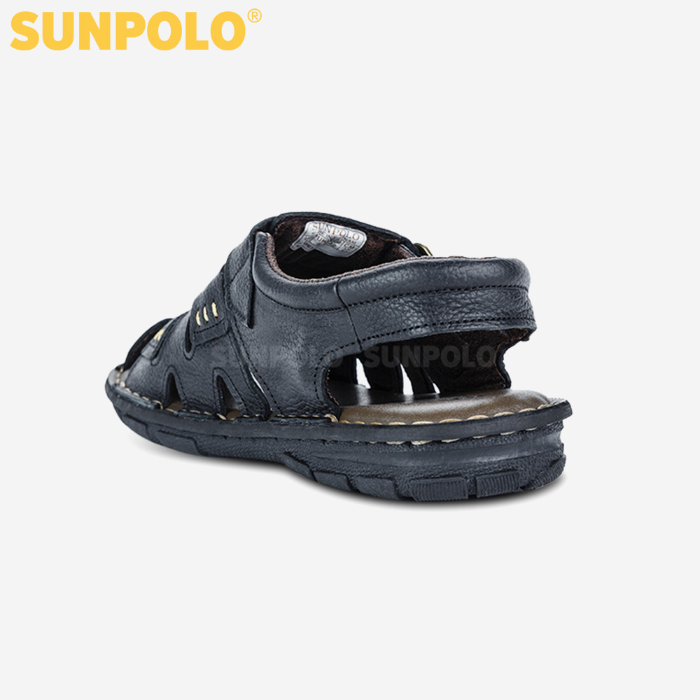 Giày Sandal Nam Da Bò Bít Mũi Cao Cấp SUNPOLO SDA011 (Nâu, Đen)