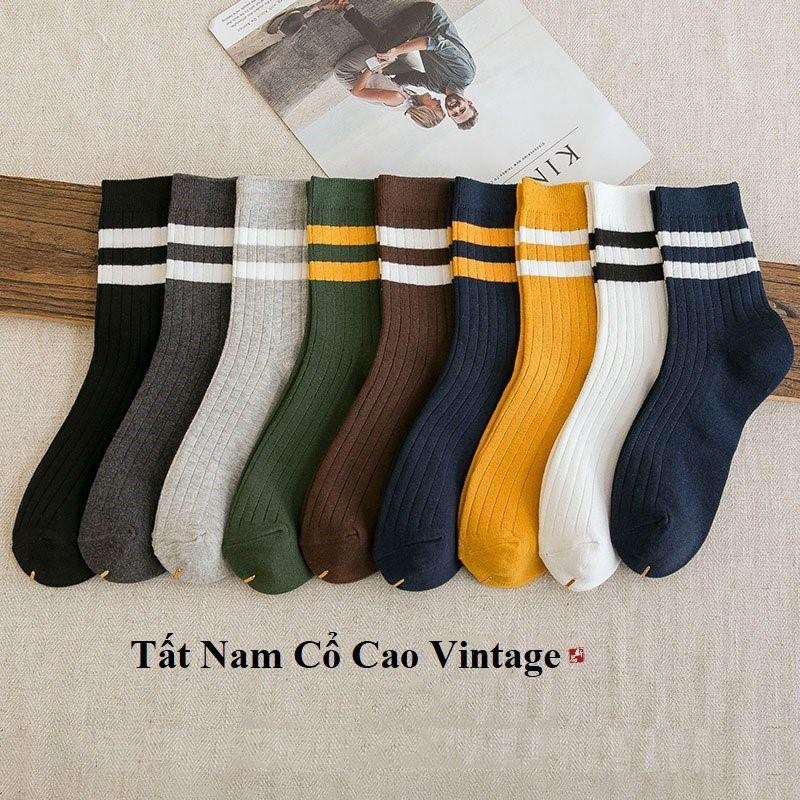 Tất cổ vừa, tất cổ lỡ sọc viền trắng phong các unisex nhiều màu T/154