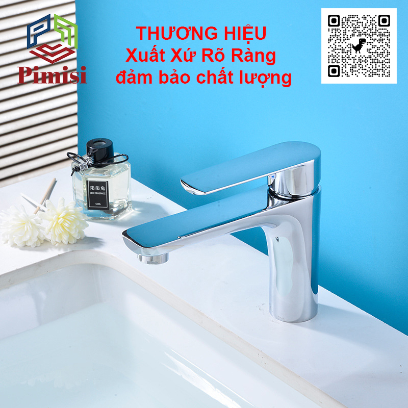 Gật Gù Nóng Lạnh Pimisi PV-308C-1 Dài - Rộng 17 cm, Mạ Xi Sáng Bóng, Dùng Cho Chậu Rửa Mặt 1 Lỗ Ở Nhà Vệ Sinh - Vòi Lavabo Gắn Trên Bồn Chậu Rửa Treo Tường Hay Lavabo Mặt Bàn Đá, Với Đầy Đủ Phụ Kiện Xi Phông Và Dây Cấp Nước | Hàng Chính Hãng