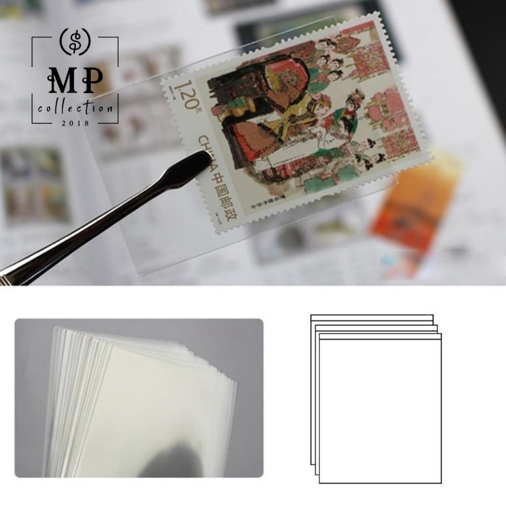 Set 100 túi Opp đựng tem sưu tầm kích thước 3.5 x 4.5cm.
