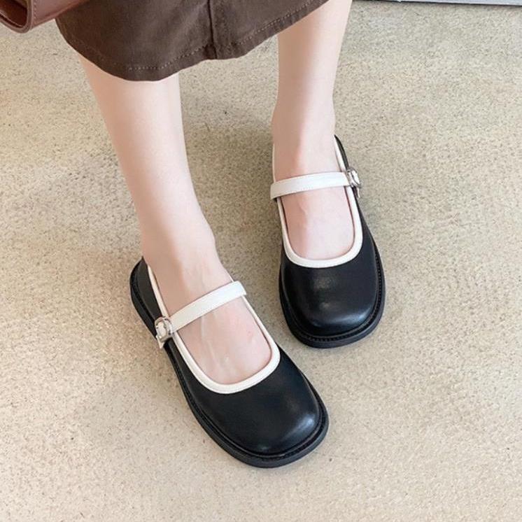 Giày búp bê đế răng cưa viền da phối quai ngang ZINZIN868 cao 3cm, chất da mềm