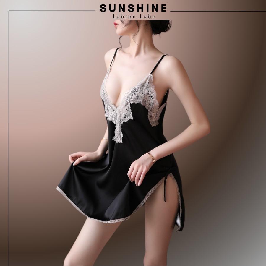 Đầm ngủ lụa satin sexy 2 dây BIGSIZE gợi cảm - Váy ngủ hai dây mỏng mặc nhà quyến rũ SUNSHINE LUAHOACO