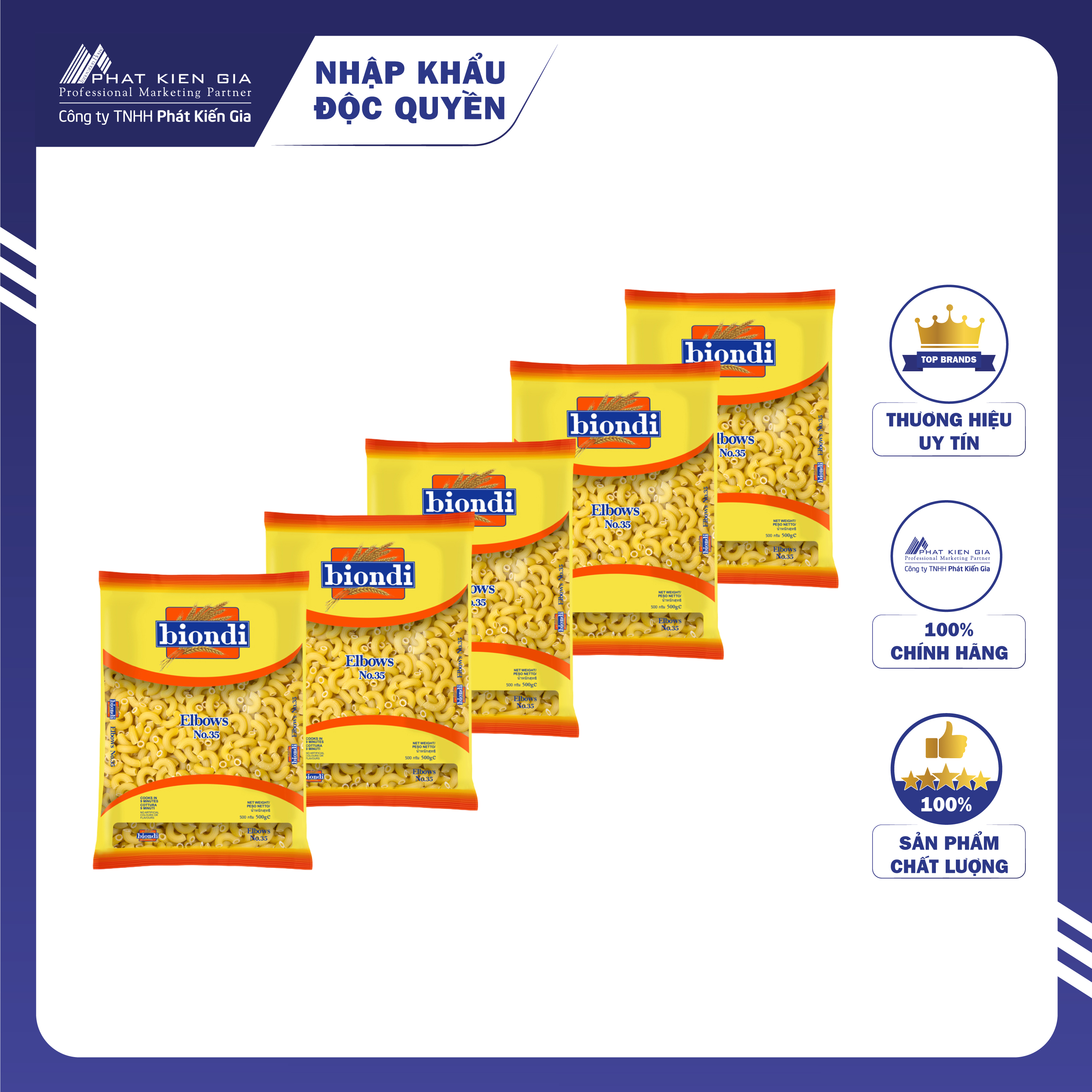 COMBO 5 Gói Nui Chữ C Elbows Số 35 Biondi 500g (Thương Hiệu Úc - SX Thái Lan)