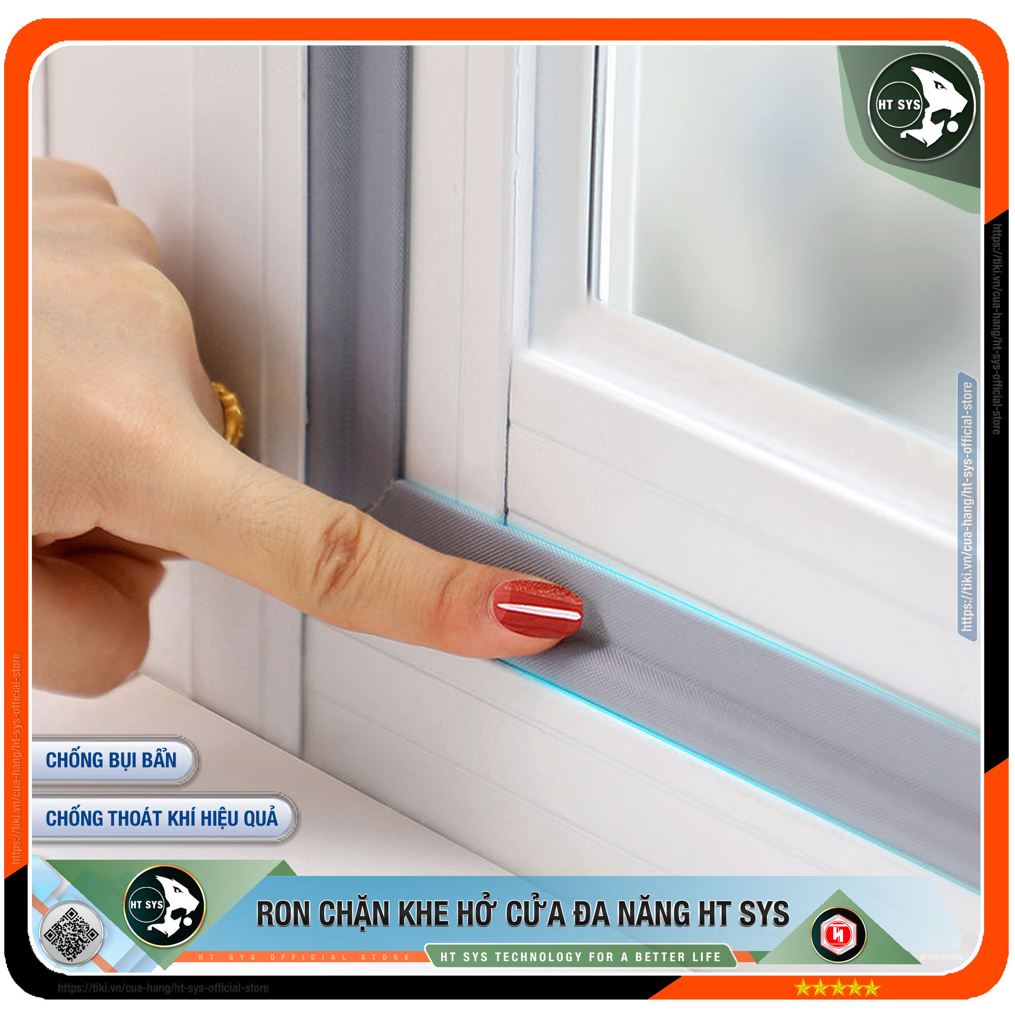 Ron chặn khe cửa HT SYS - Chất liệu PU &amp; PE cao cấp - Lớp keo ACRYLIC - Cuộn ron dán chặn khe cửa, chân cửa, khung cửa - Ngăn gió cách âm, chống bụi bẩn, ngăn côn trùng, chống thoát khí điều hòa - Hàng Chính Hãng