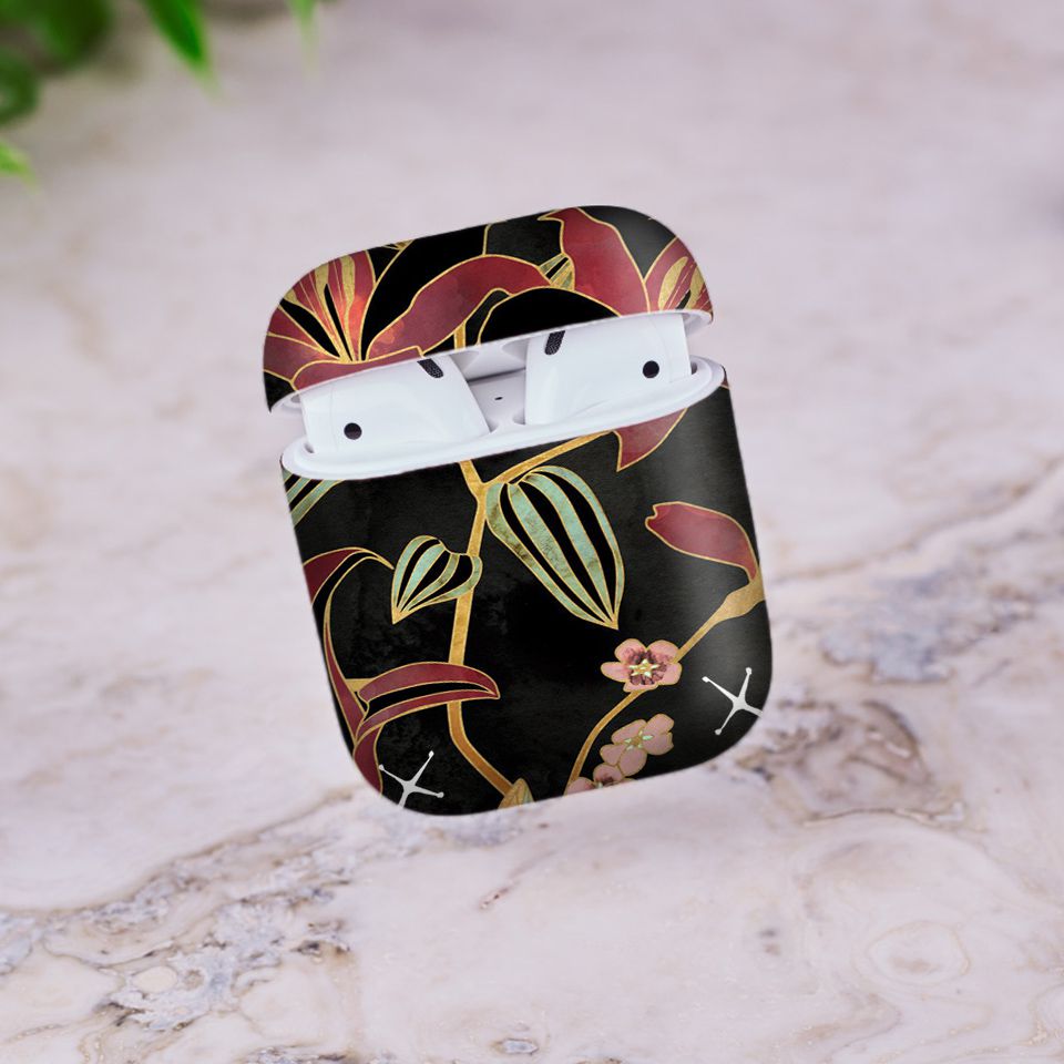 Miếng dán skin chống bẩn cho tai nghe AirPods in hình giả sơn mài - GSM068 (bản không dây 1 và 2)