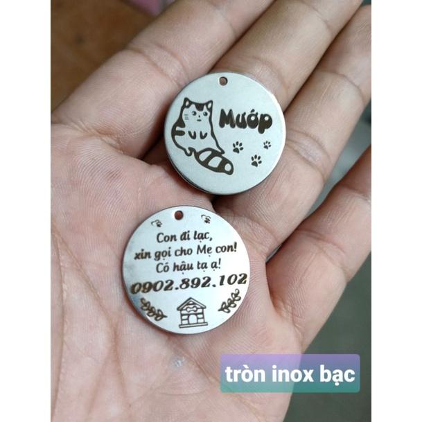 Thẻ tên, pet tag (tặng kèm chuông nhỏ) chất liệu inox, hợp kim nhôm khắc 2 mặt cho thú cưng (chó, mèo, thỏ, sóc