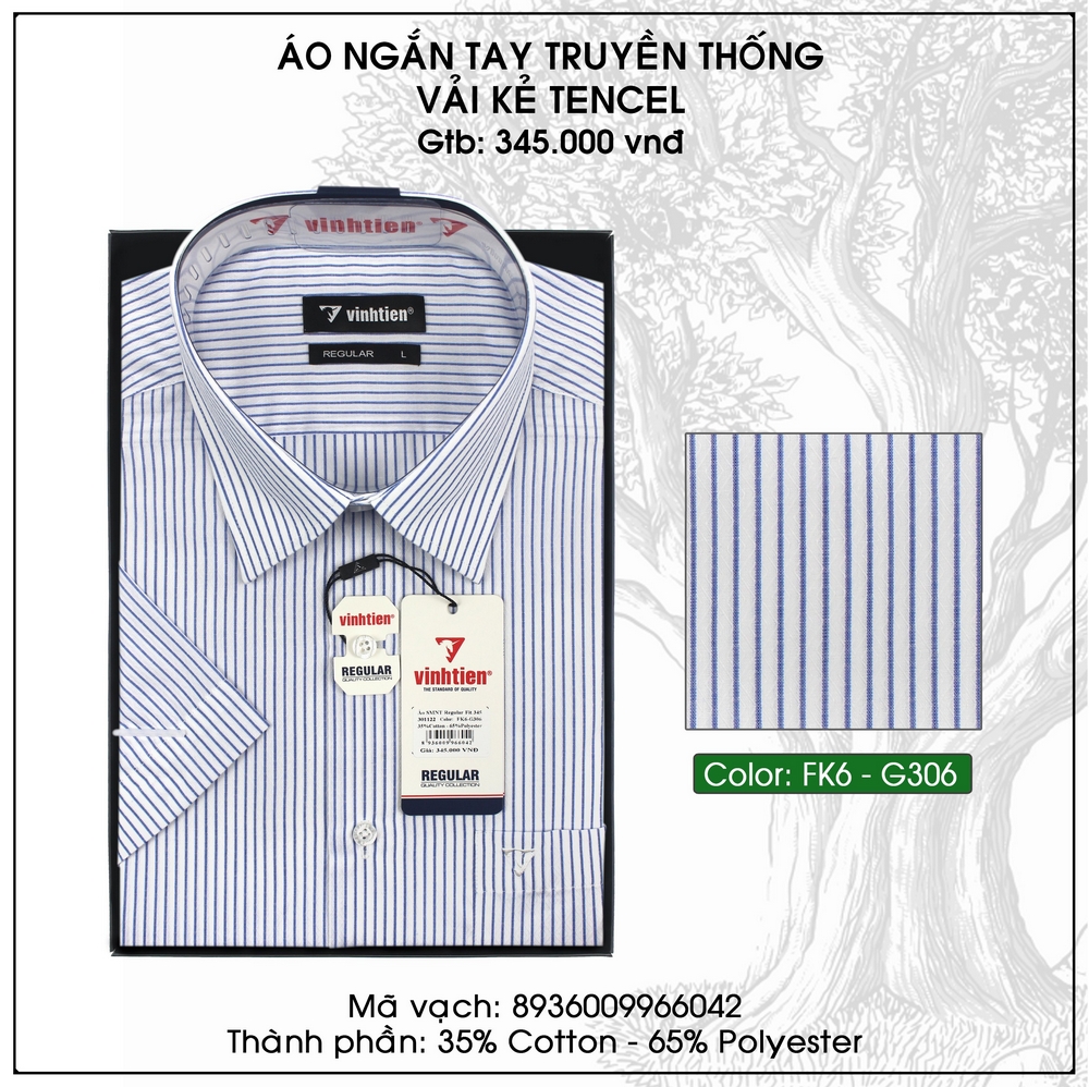 Áo Sơ Mi Ngắn Tay Caro Tencel-Spun Regular Fit 345 Vĩnh Tiến - Vạt Bầu