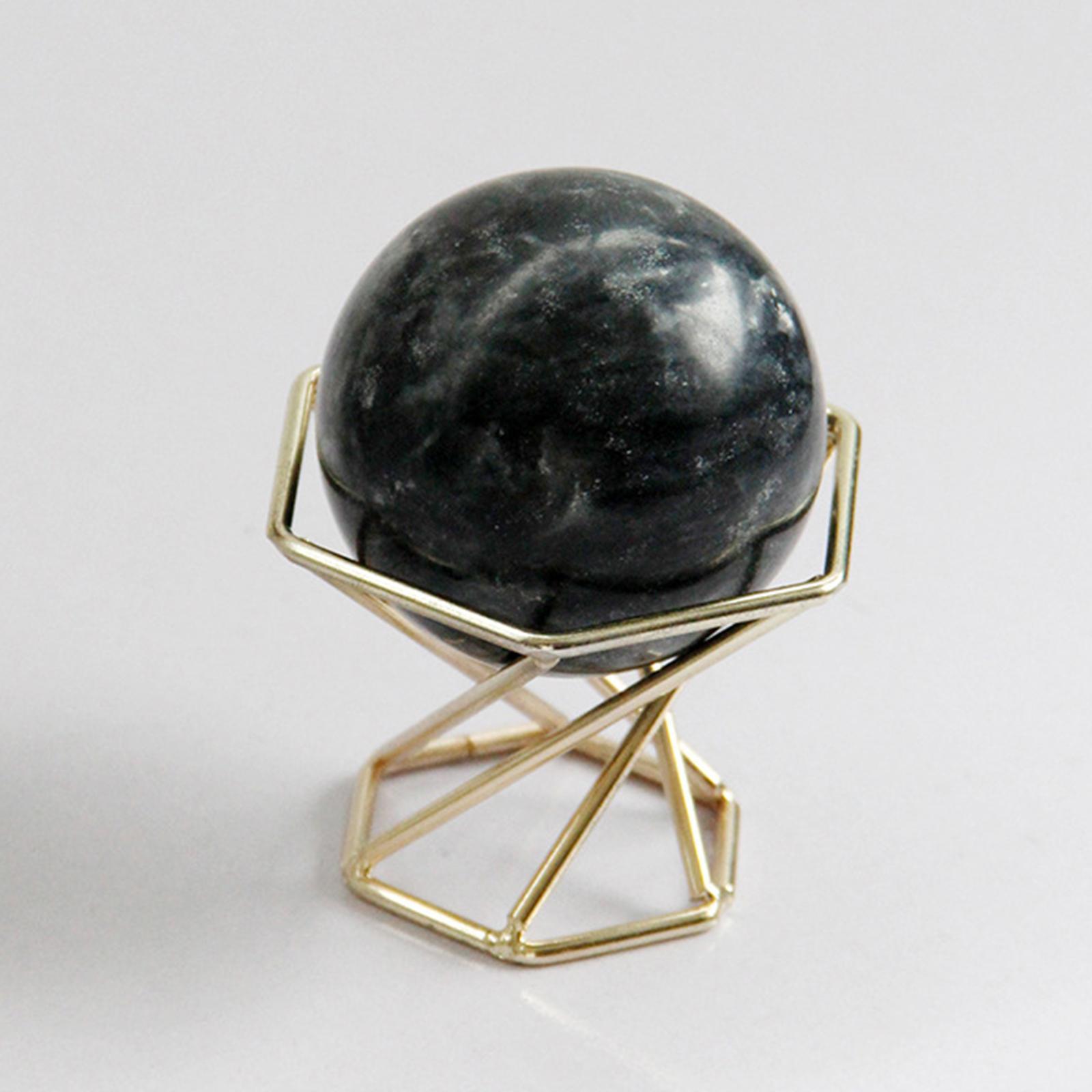 2" Black Marble Ball with Gold Metal Stand Decorative Ball Trinket Decor Marble Sphere for Table Office Decoration Ornaments