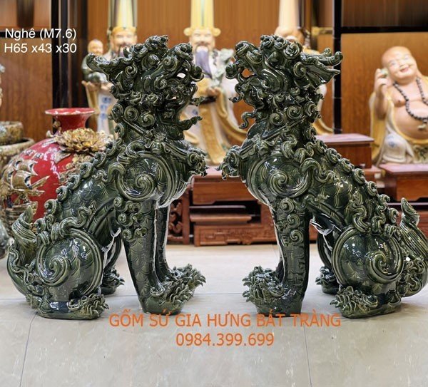 Tượng đôi nghê gốm sứ Gia Hưng Bát Tràng