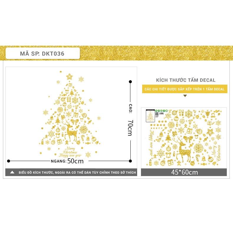 Decal trang trí noel hình cây thông nhiều mẫu phủ kim tuyến