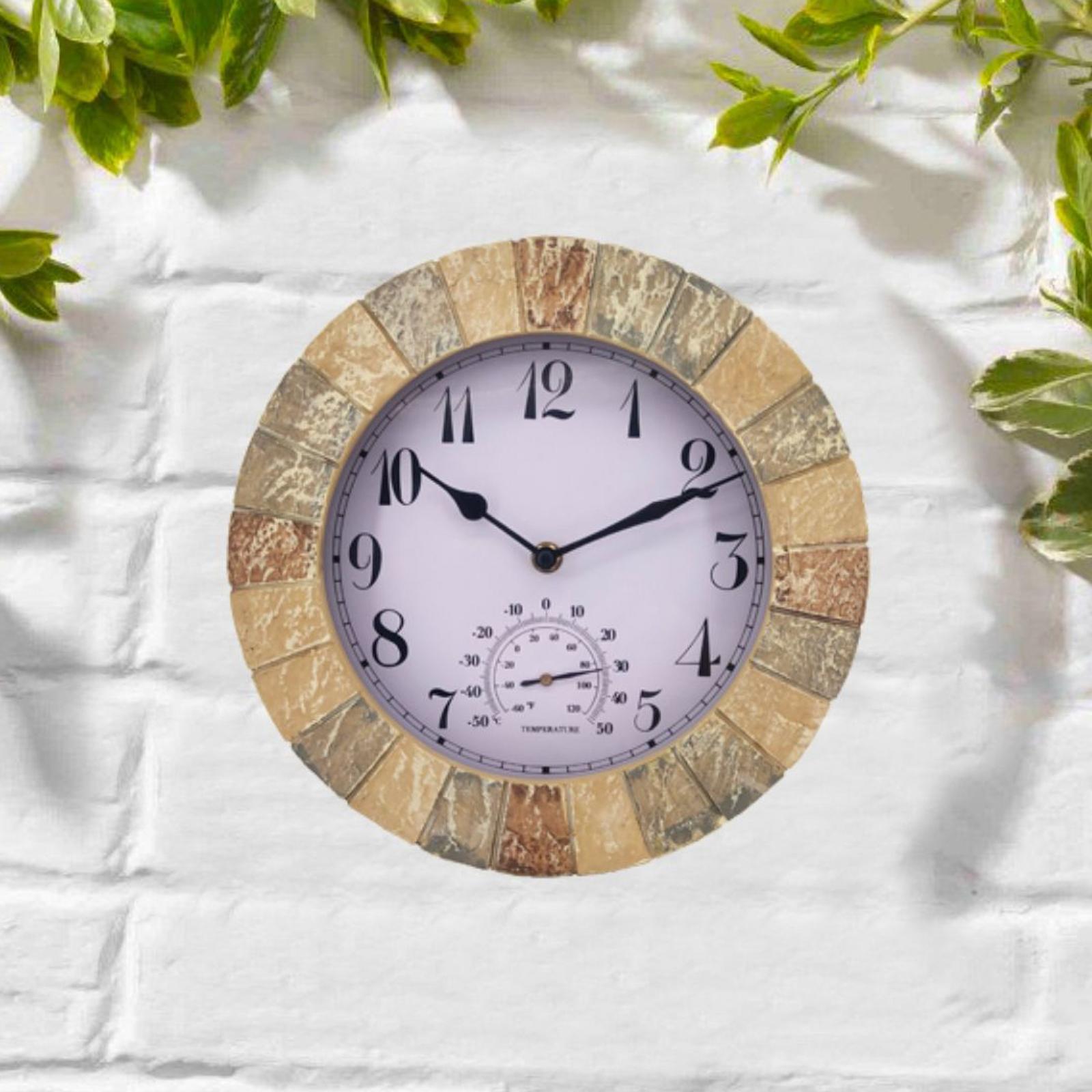 Outdoor Hanging Clock Waterproof Temperature Display for Living Room